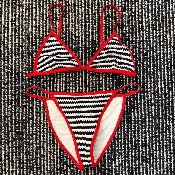 Beach Riot Other - Beach riot - dark Navy Stripe Bikini with Red Trim